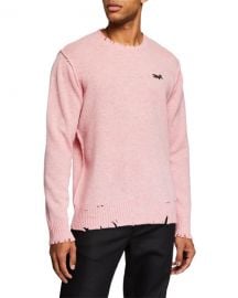 pink distressed sweater at Neiman Marcus